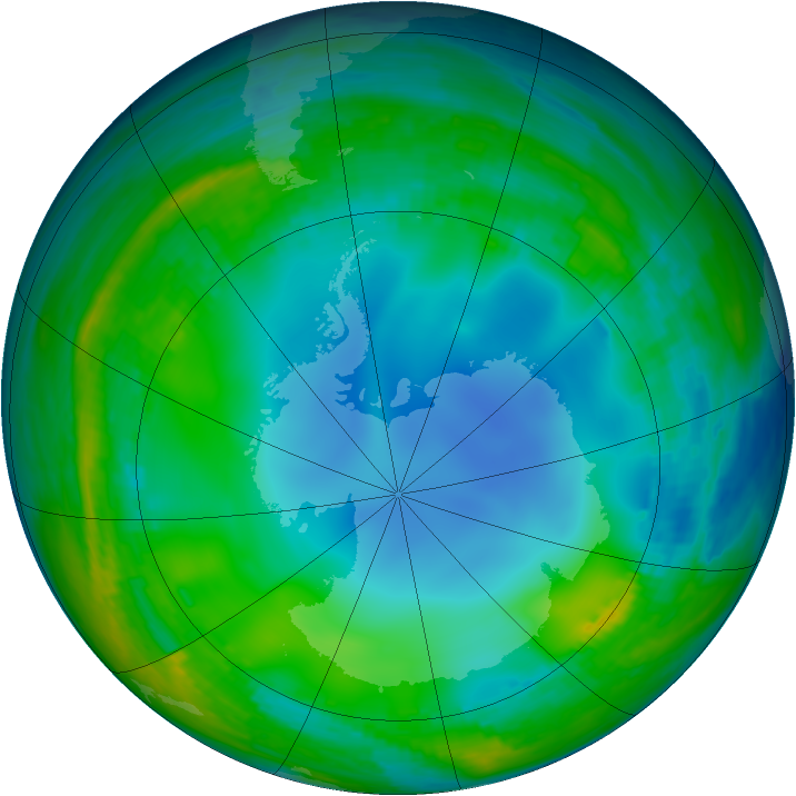 Antarctic ozone map for 07 June 2001